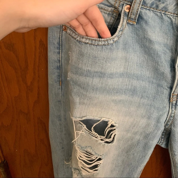American Eagle Tom Girl Distressed Button Fly Jeans - Picture 3 of 6